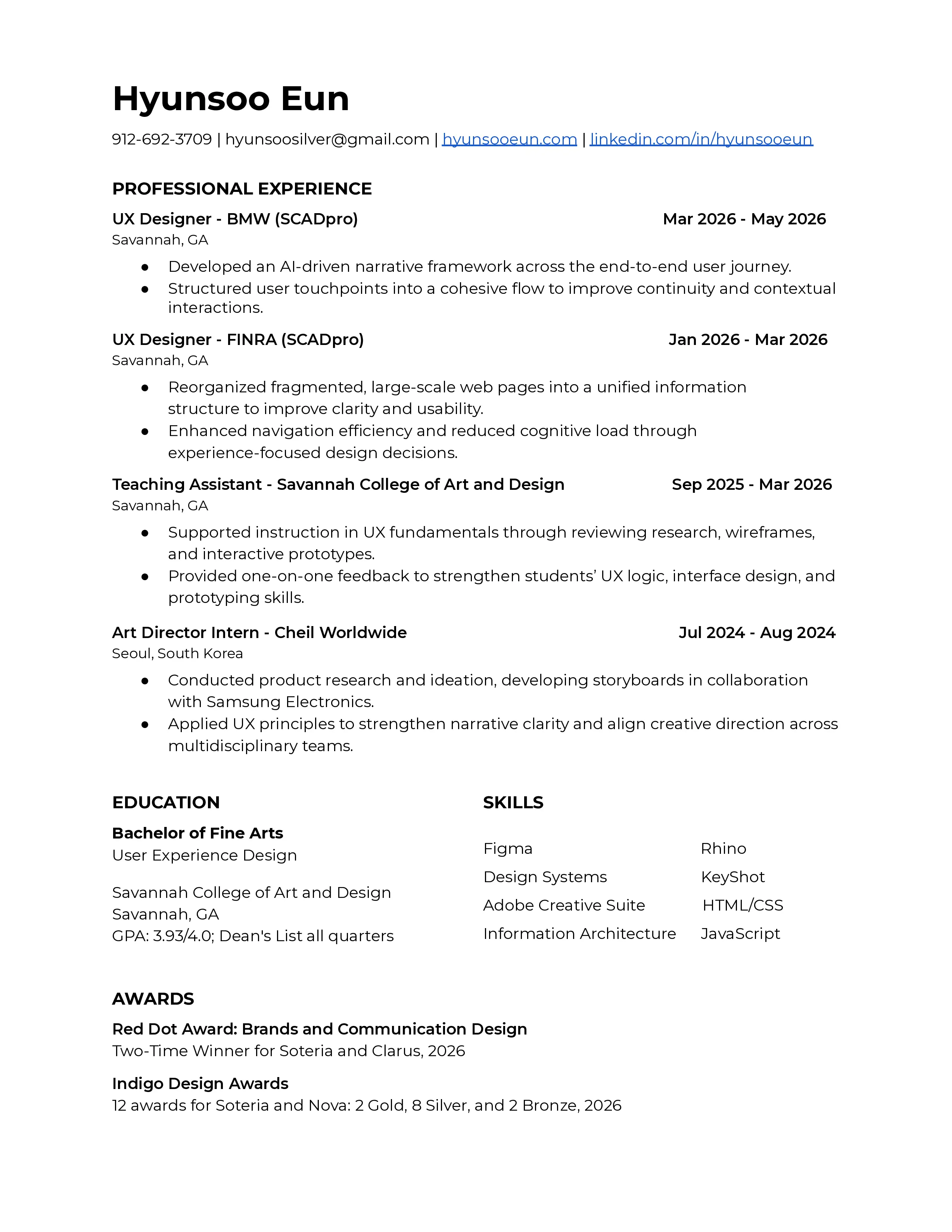 Hyunsoo Eun resume